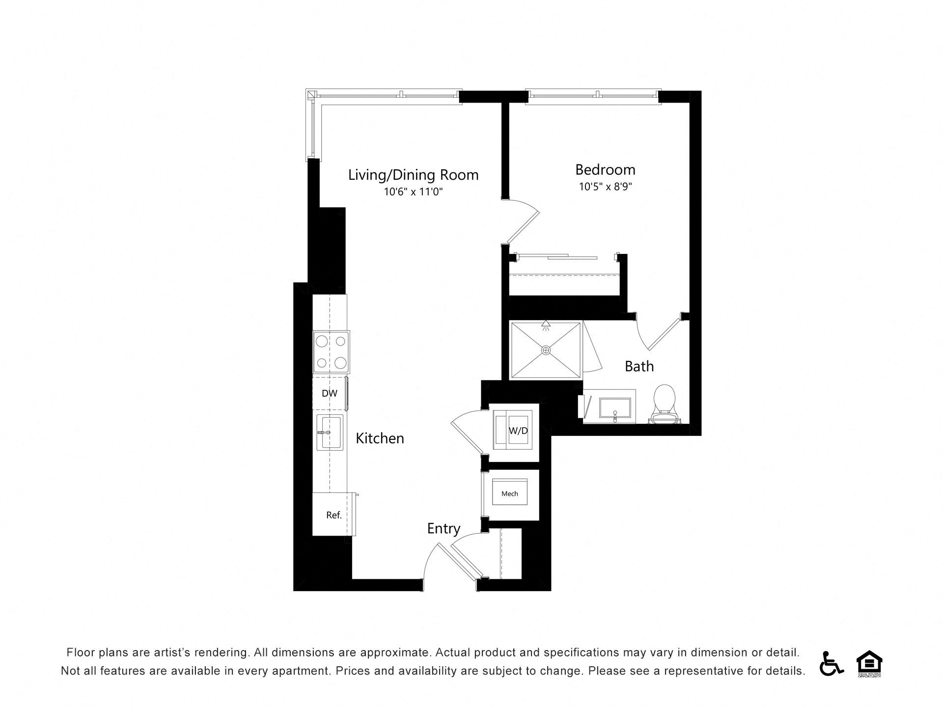 1 Bed |  1 Bath |  "apartment"